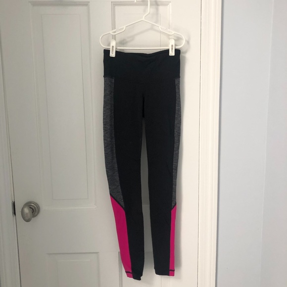 Athleta Black Leggings w/ Grey and Pink Sides - Picture 1 of 3